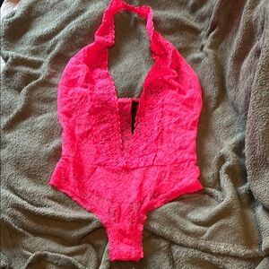 Victoria's Secret Pink Lace Bodysuit with Plunging Neckline